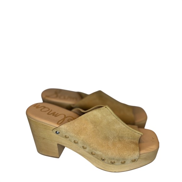 Sam Edelman Shoes - Sam Edelman Womens Tan Suede Wooden Platform Clog Sandals Studded Heel Size 10
